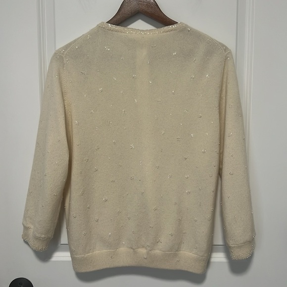 Cashmere Elegant Cream Cardigan Button Down Sweater Pearls details size Small - Picture 8 of 9